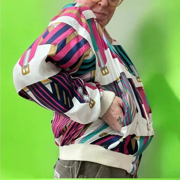 Vintage 80’e Metro Silky steampunk women’s Bomber statement Jacket-L - Picture 6 of 10